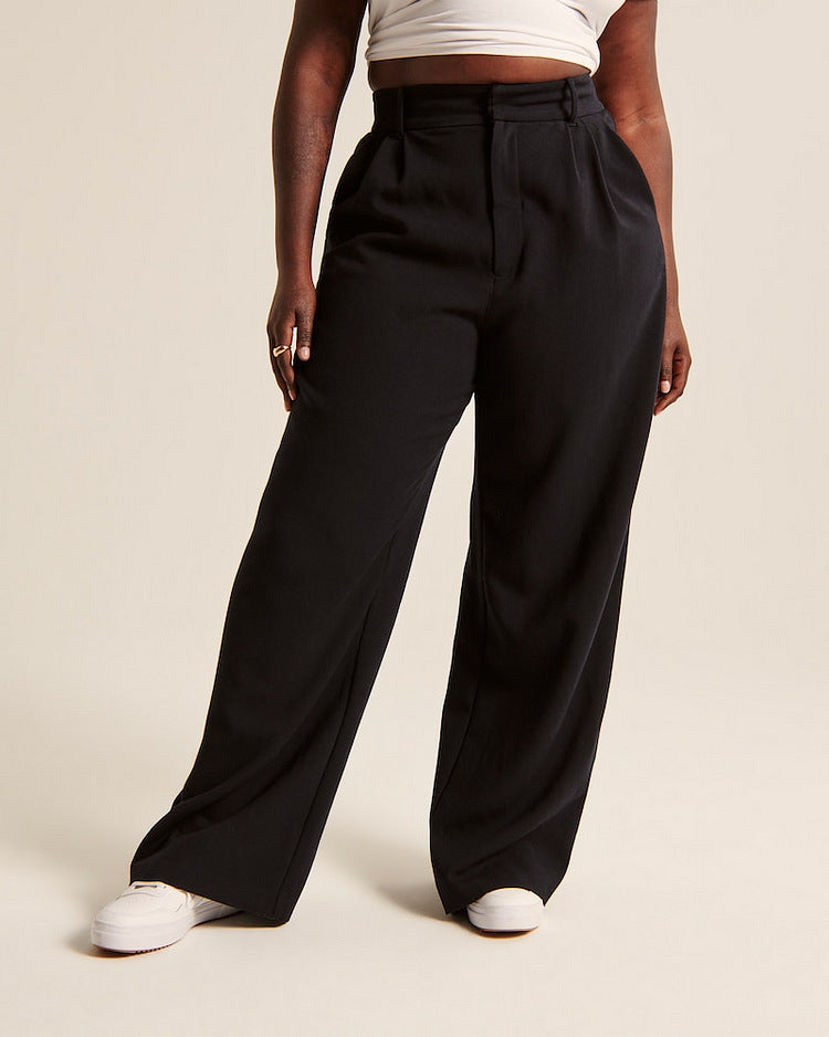 High Waist Straight Trousers With Pockets Wide Leg Casual Pants For Women — dettaglio