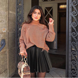 Draped Pleated Knitted Mini Skirts Women Winter Short Skirt — 3