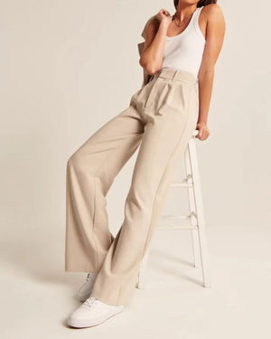 High Waist Straight Trousers With Pockets Wide Leg Casual Pants For Women — 1
